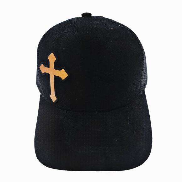 NWT Cross Faux Suede Snap Back Mesh Trucker Hat Cap - Picture 4 of 10